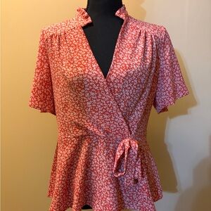 Floral Wrap Top - orange and cream Juniors